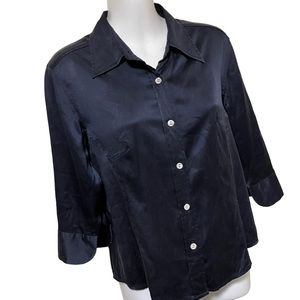 Vintage Newport News Jeanology Collection Navy Blue Silk Blend Button Down